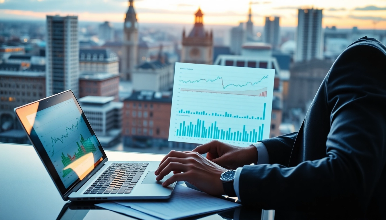 Best Investment Funds UK Professional advisor analyzing investment charts over UK cityscape backdrop