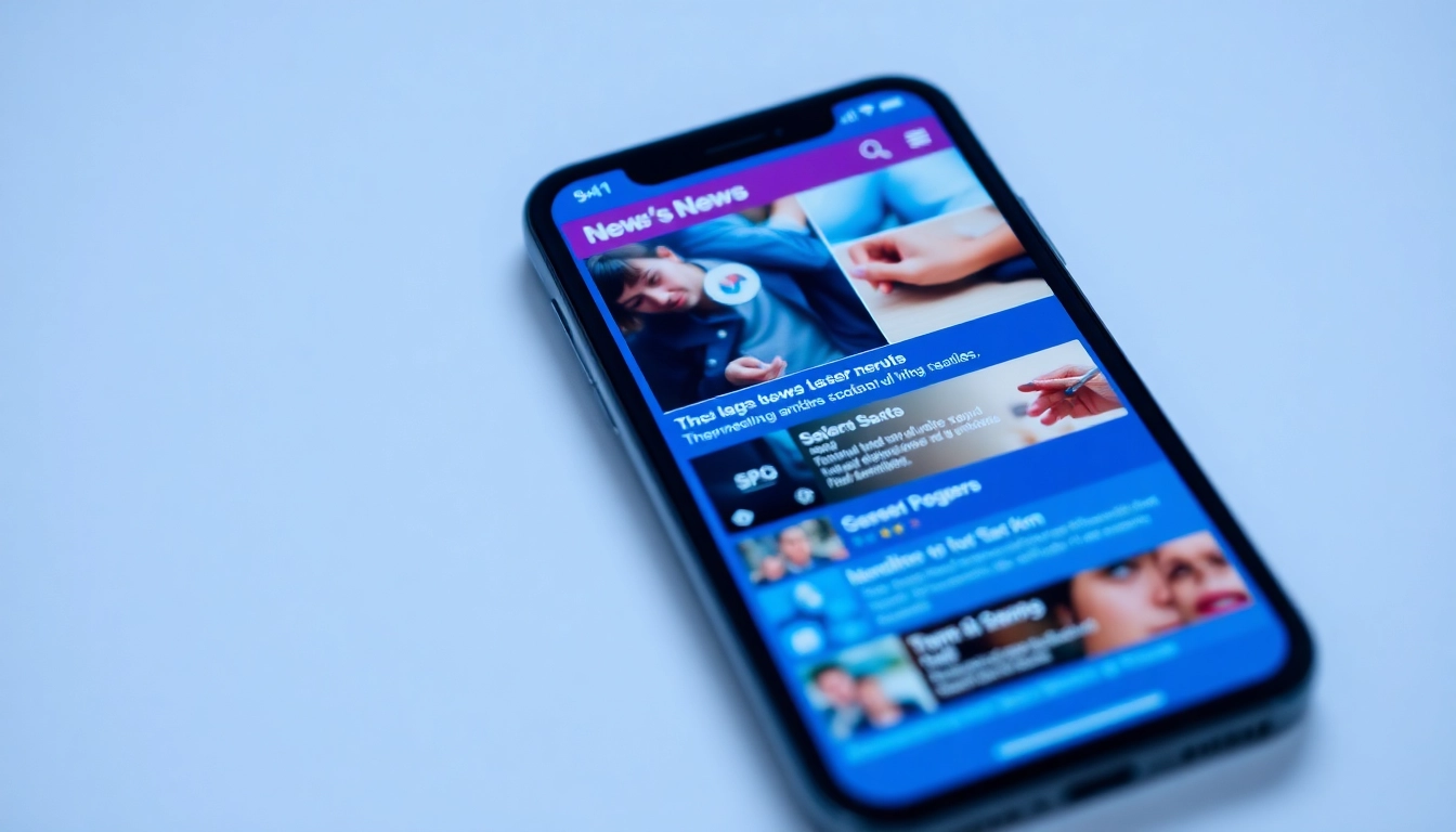 Hands browsing Apps News on a smartphone with colorful app interface and latest headlines
