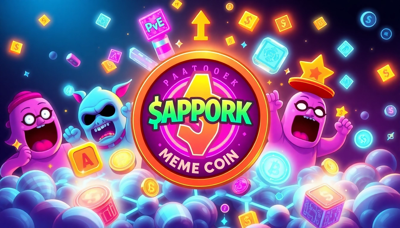 Engaging APORK Meme Coin promotional graphic featuring meme characters and gambling elements to