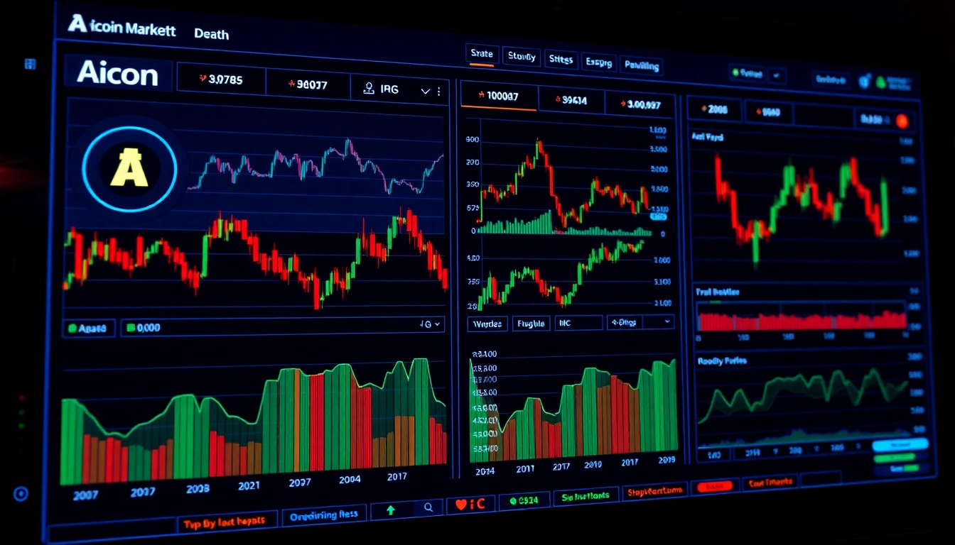 High-tech aicoin market analysis dashboard with real-time charts and data visualization for