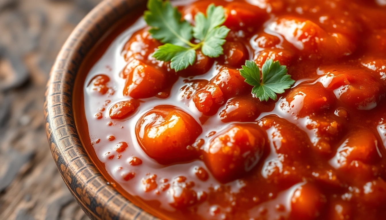 Tamarind Chutney served in a traditional bowl with rich amber color and glossy texture,